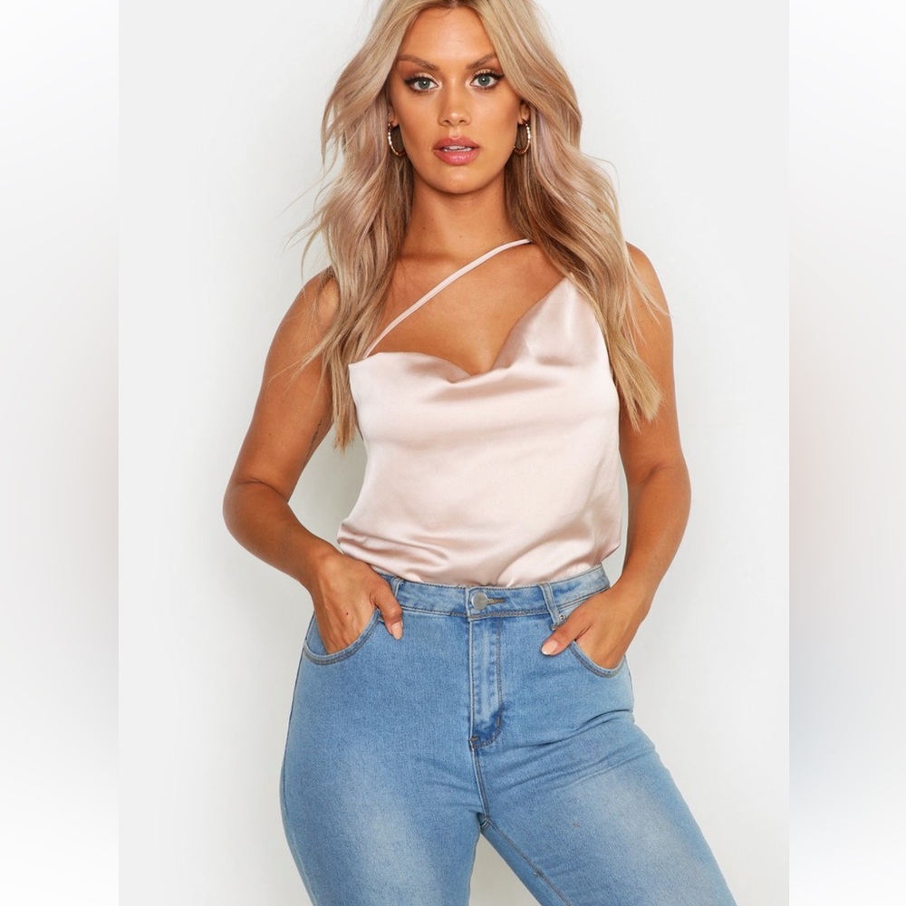 P LUS ASYMMETRIC SATIN COWL CAMISOLE